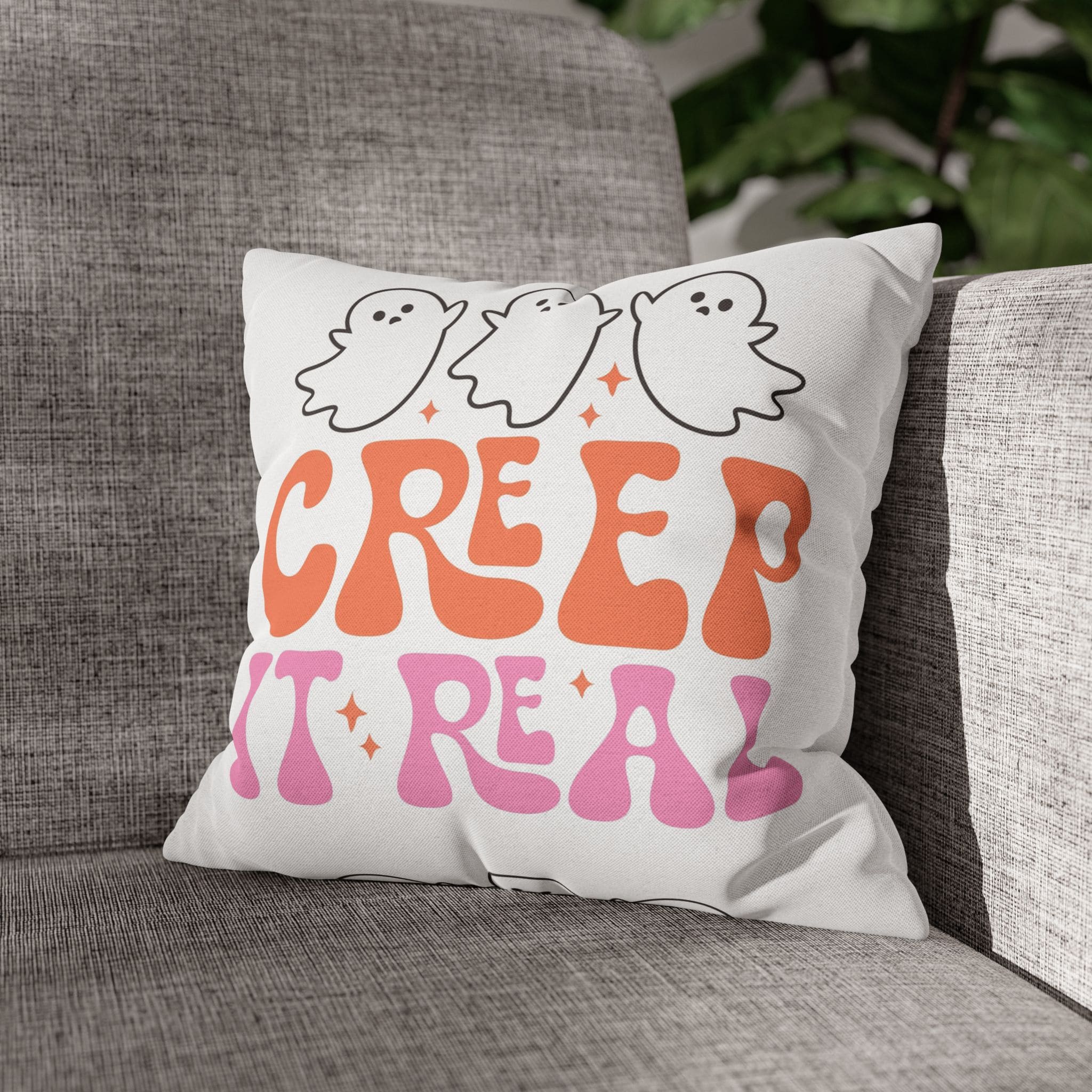 Orange and Pink Creep It Real Spun Polyester Square Pillowcase with Ghost Design