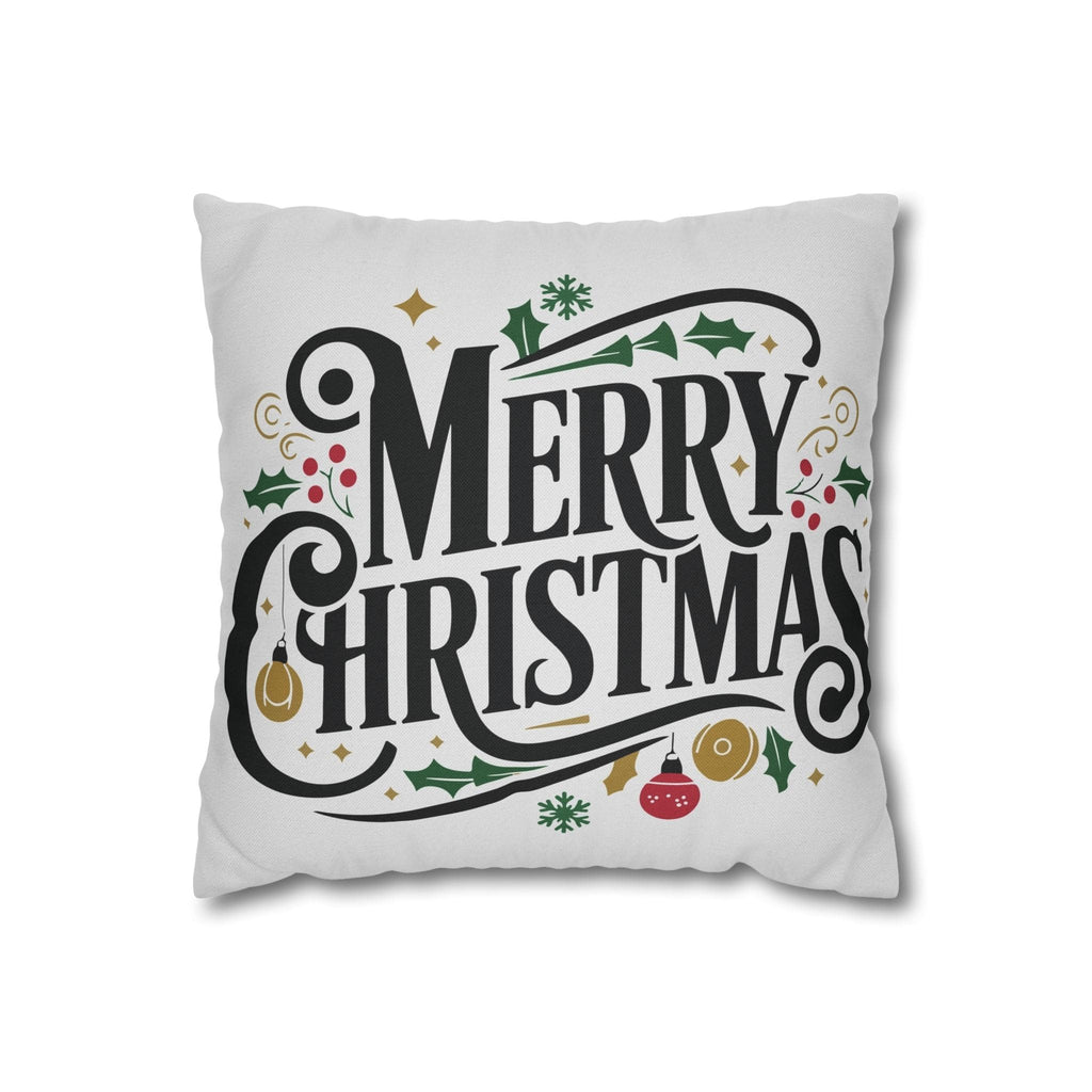 Festive Red, Green, and Gold Merry Christmas Spun Polyester Square Pillowcase with Holiday Decorations