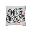 Festive Red, Green, and Gold Merry Christmas Spun Polyester Square Pillowcase with Holiday Decorations