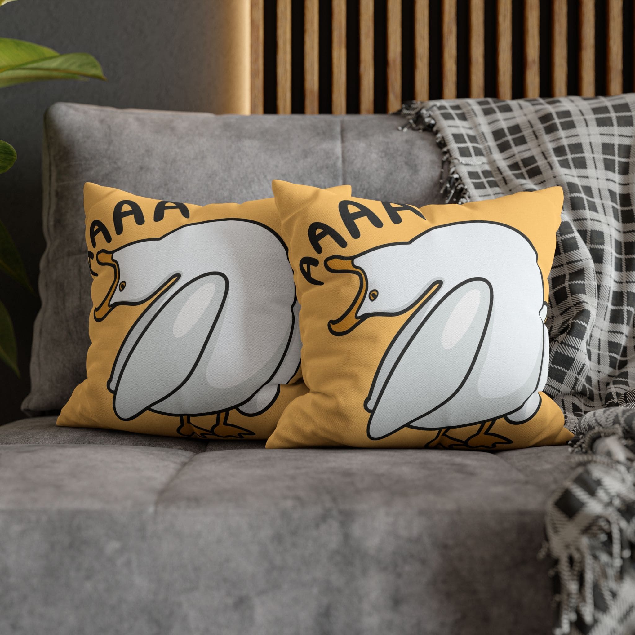 Yellow and White Silly Swan Spun Polyester Square Pillowcase with Playful Design