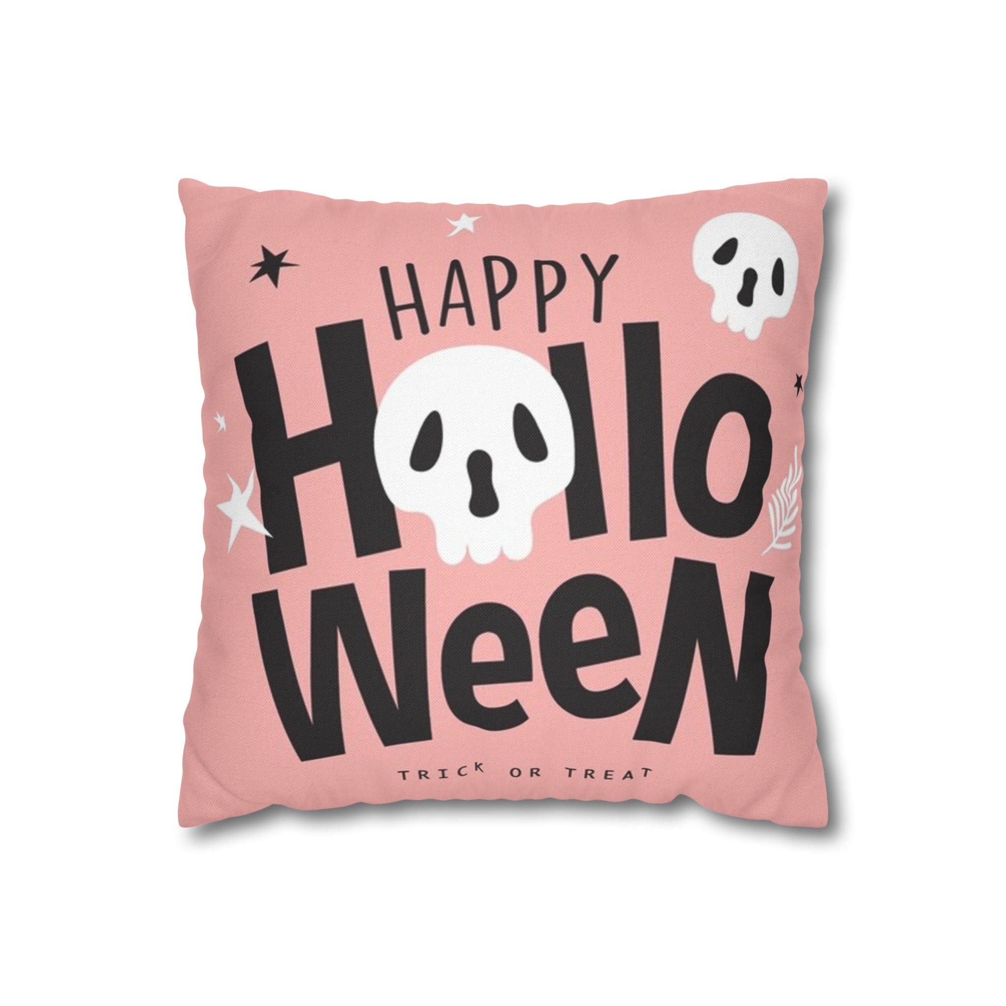 Pink Halloween Skull Design Spun Polyester Square Pillowcase with Trick or Treat Theme