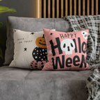 Pink Halloween Skull Design Spun Polyester Square Pillowcase with Trick or Treat Theme