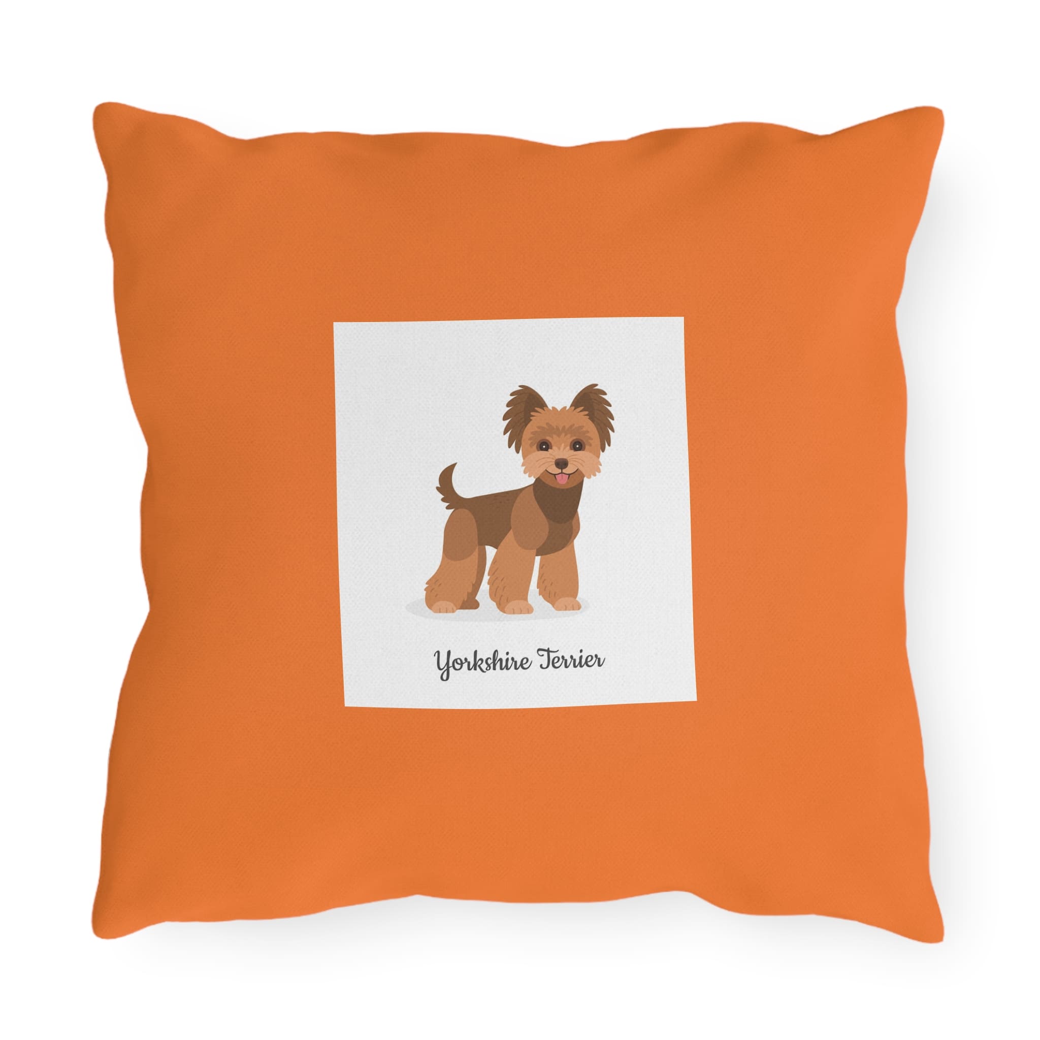 Orange Yorkshire Terrier Spun Polyester Square Pillowcase with Cute Dog Illustration
