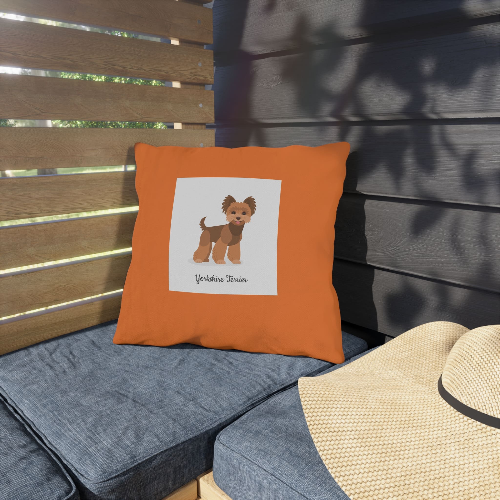 Orange Yorkshire Terrier Spun Polyester Square Pillowcase with Cute Dog Illustration