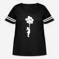 Banksy Girl with balloons. Womens Curvy V-Neck Football Tee