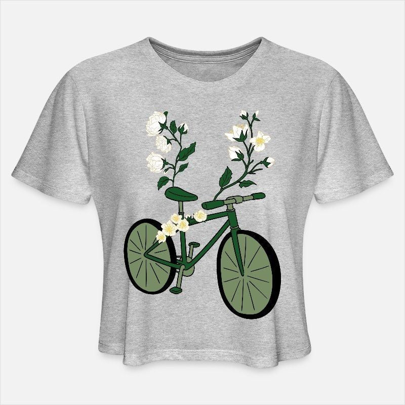 Botanical Bike With White Flowers - Bike Flowers Womens Cropped T-Shirt