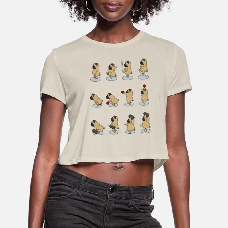 crossfit pug with jump rope dumbbell kettlebell Womens Cropped T-Shirt
