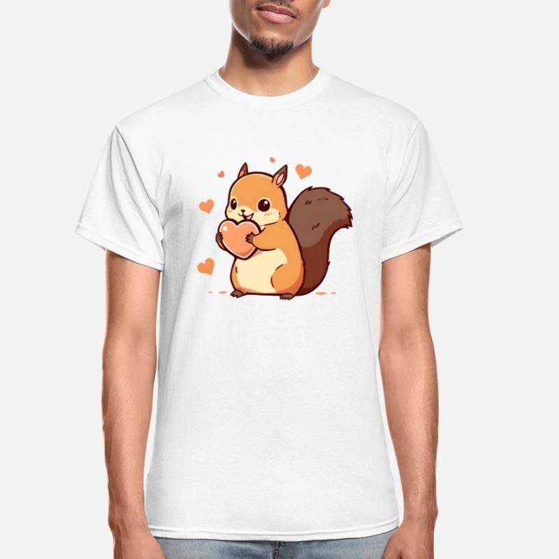 Cute Anime Squirrel Holding a heart Smiling Gildan Ultra Cotton Adult T-Shirt