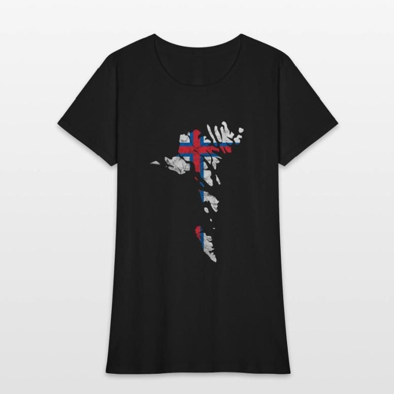 Faroe Islands Silhouette Faroese Flag Scandinavia Womens T-Shirt