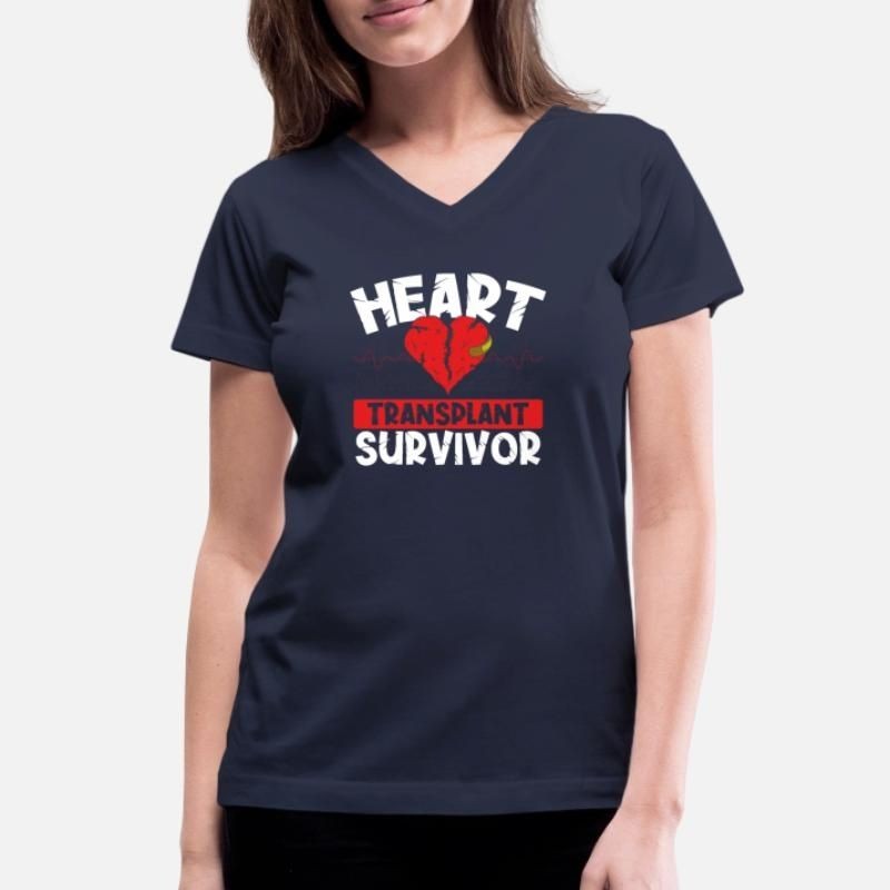 Heart Cardiac Pacemaker Heart Transplant Survivor Womens V-Neck T-Shirt