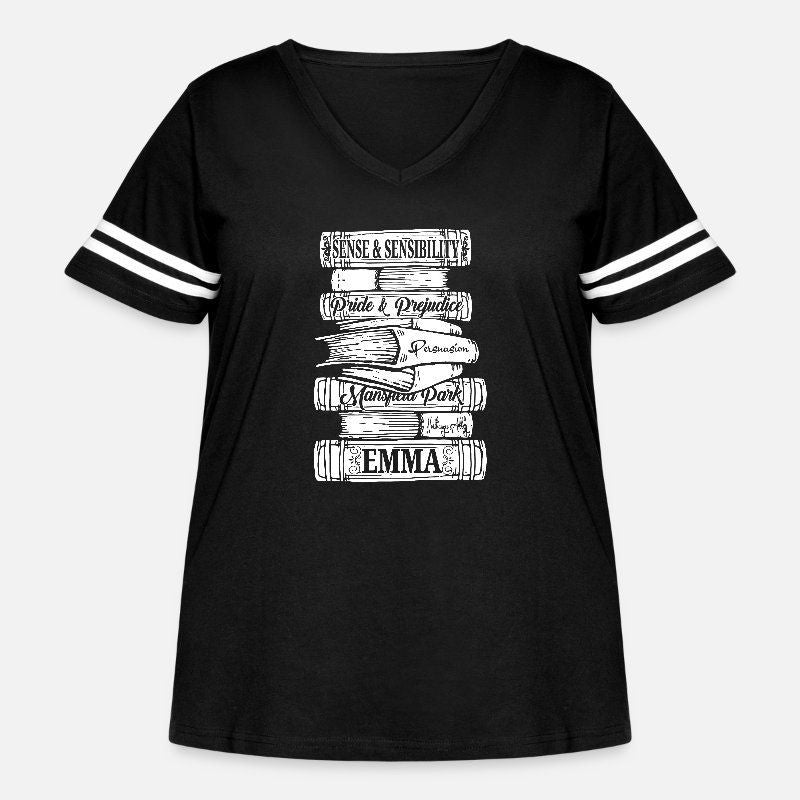Jane Austen Vintage Book Club Mr Womens Curvy V-Neck Football Tee