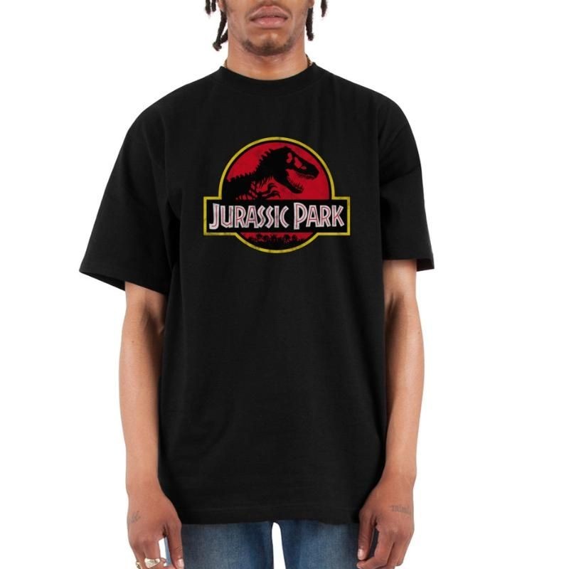 Jurassic Park Classic Logo In Red With T-Rex Unisex Oversized Heavyweight T-Shirt