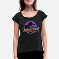 Jurassic Park Logo Purple And Blue Womens Rolled Sleeve T-Shirt