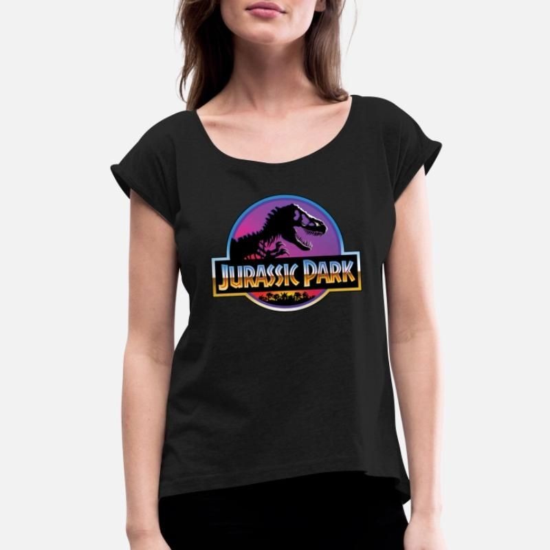 Jurassic Park Logo Purple And Blue Womens Rolled Sleeve T-Shirt