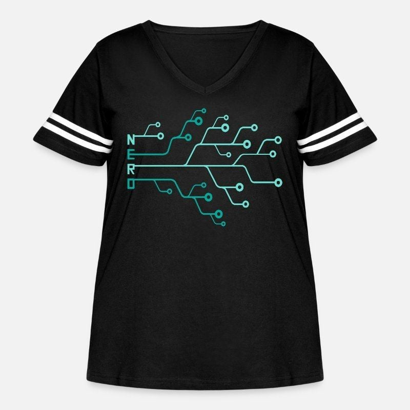 Logic Gates Nerd Womens Curvy V-Neck Football Tee