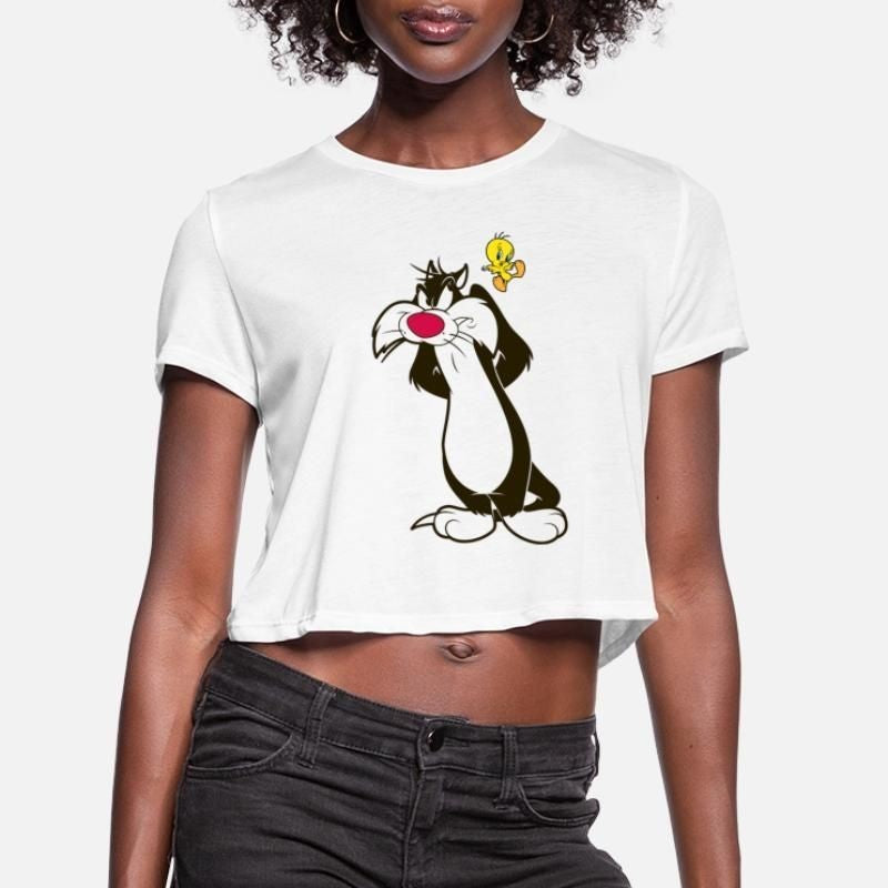 Looney Tunes Sylvester And Tweety Pose Womens Cropped T-Shirt