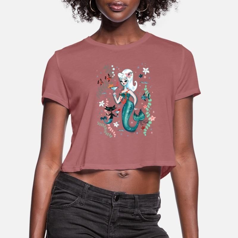 Martini Mermaid Blonde Womens Cropped T-Shirt
