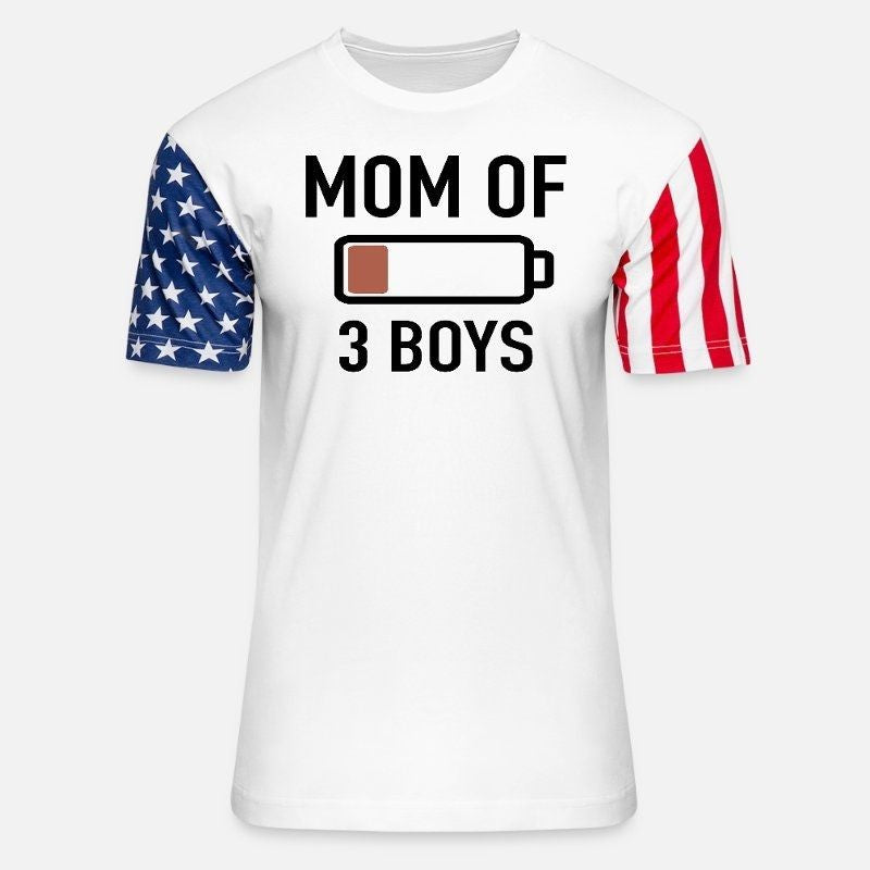 Mom Of Three Boys Battery Empty Mum with 3 Sons Unisex Stars & Stripes T-Shirt