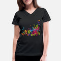 Music - Musician - Band - Music Notes - Musical Womens V-Neck T-Shirt