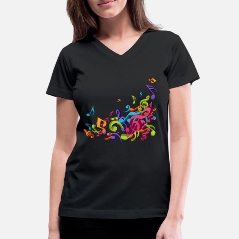 Music - Musician - Band - Music Notes - Musical Womens V-Neck T-Shirt