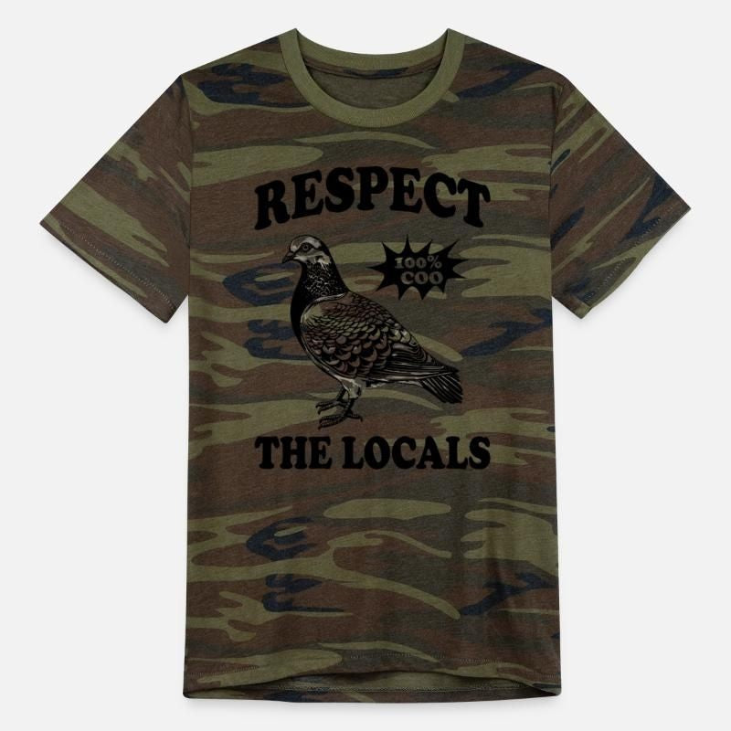 Pigeon Respect The Locals Alternative Unisex Eco Camo T-Shirt