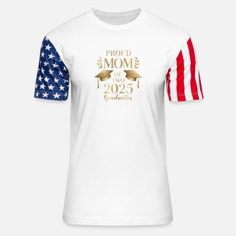 Proud Mom of Two 2025 Graduates Graduate Twins Unisex Stars & Stripes T-Shirt