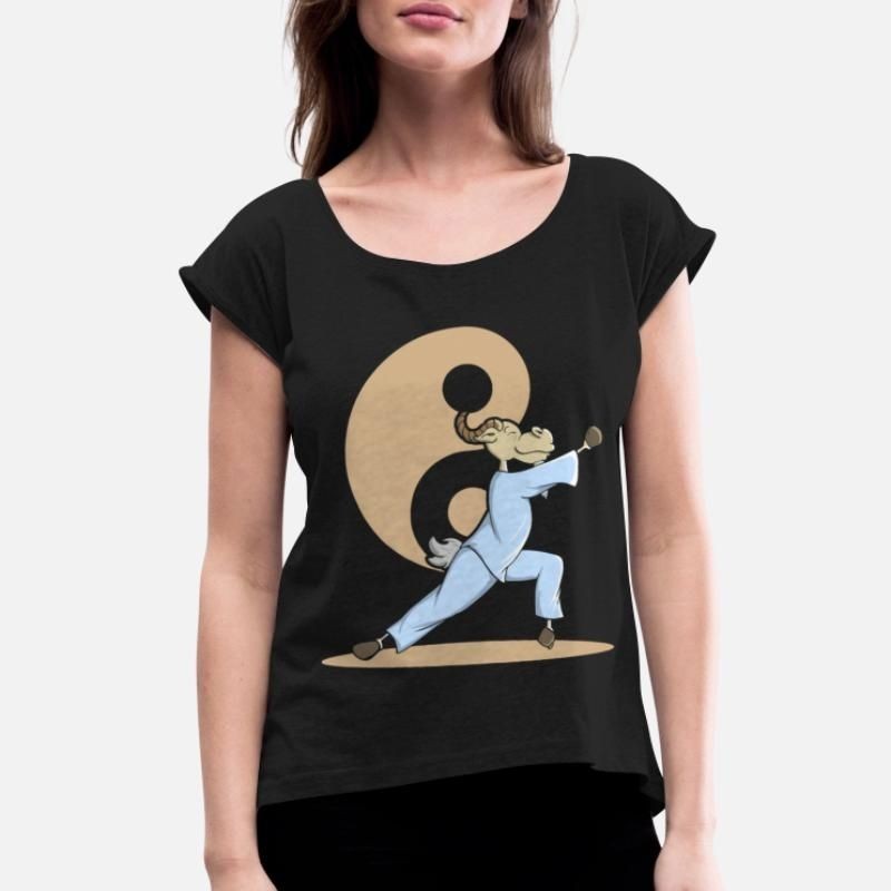 Qigong Qi Gong Goat Animal Cute Gift Womens Rolled Sleeve T-Shirt