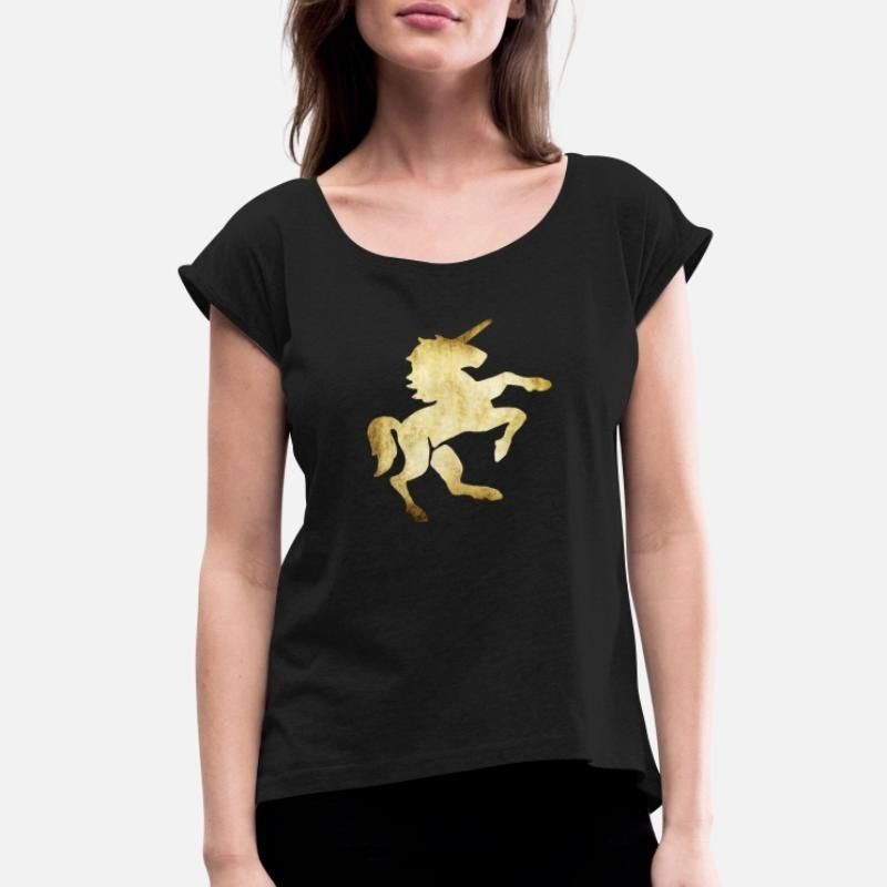 retro unicorn gold Womens Rolled Sleeve T-Shirt