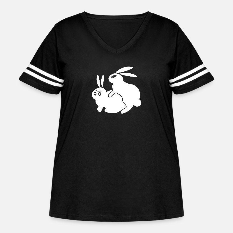 Rude Rabbits HumpingFunny Womens Curvy V-Neck Football Tee