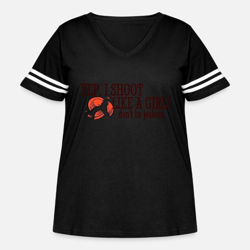 Shoot Like A Girl Womens Curvy V-Neck Football Tee