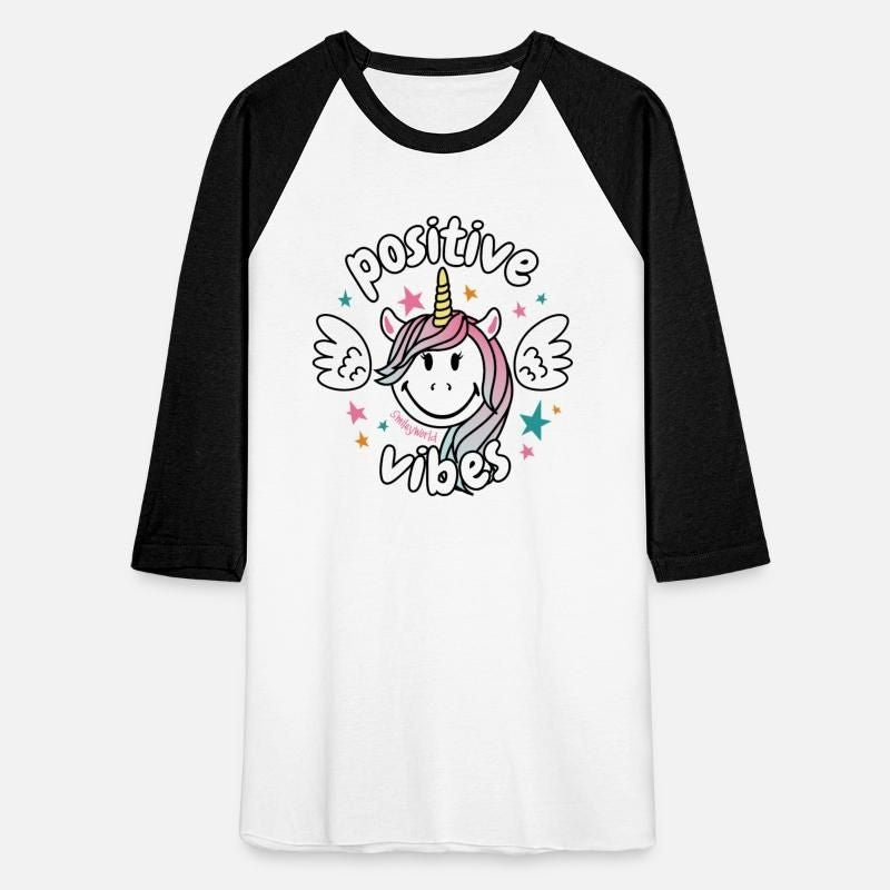 SmileyWorld Smiling Unicorn Positive Vibes Unisex Baseball T-Shirt