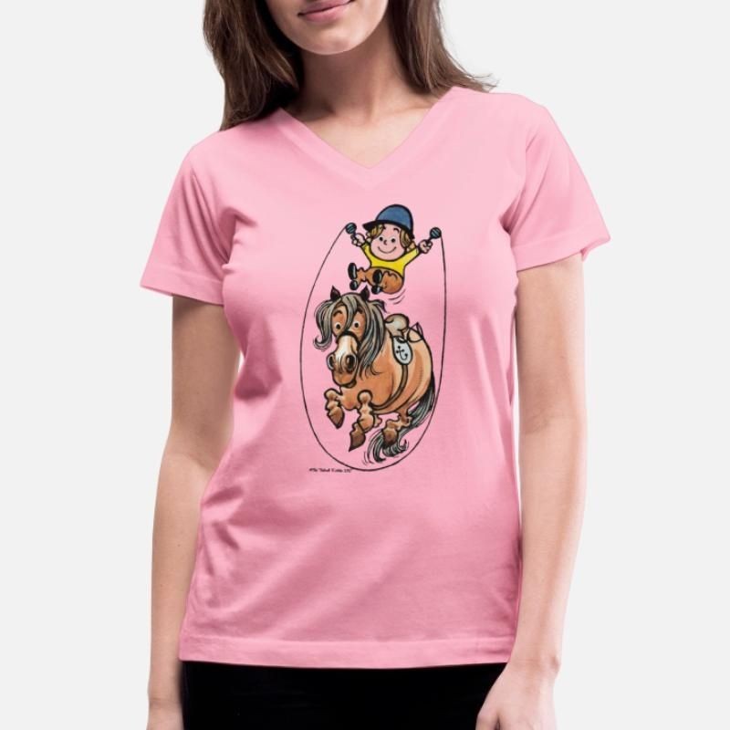 Thelwell Funny Rope Jumping Horse And Rider Womens V-Neck T-Shirt