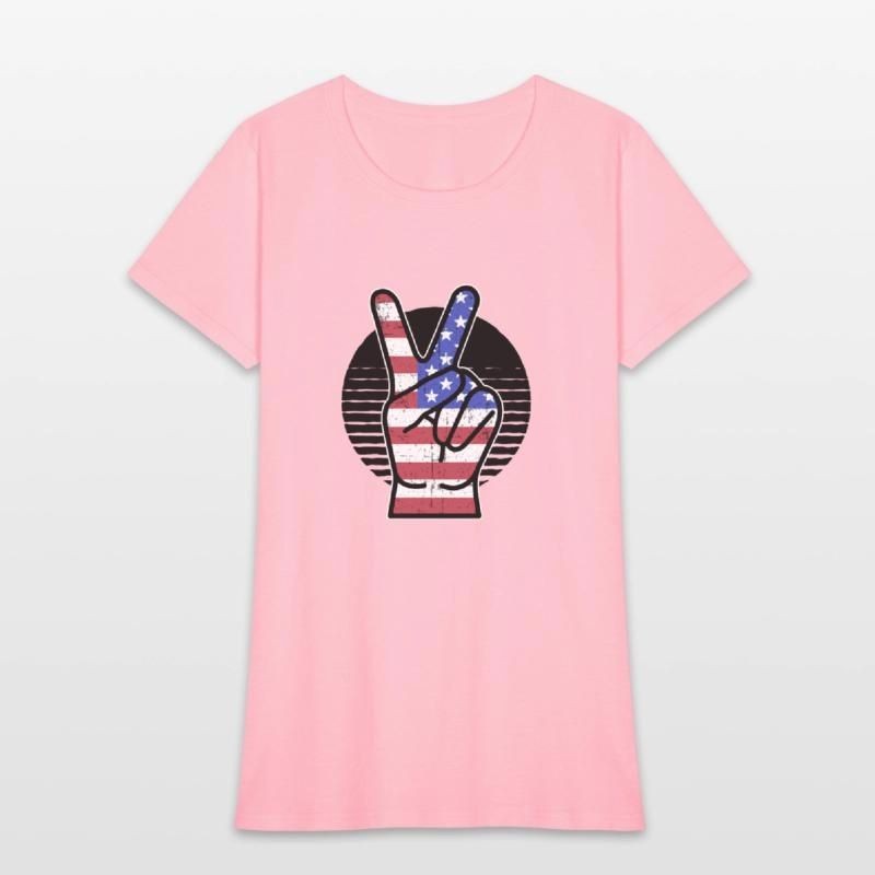 USA Flag Peace sign finger peace sign Womens T-Shirt