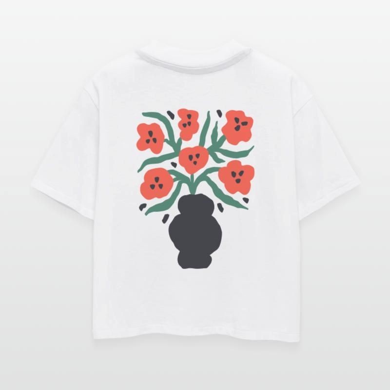 Vibrant Floral Vase Artwork Womens Boxy Tee