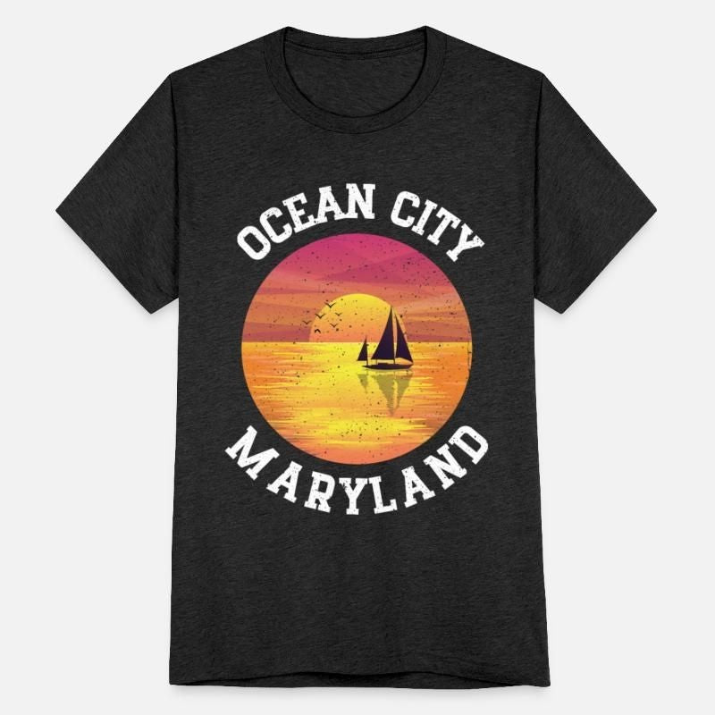 Vintage Ocean City Maryland Retro 70s 80s Unisex Tri-Blend T-Shirt