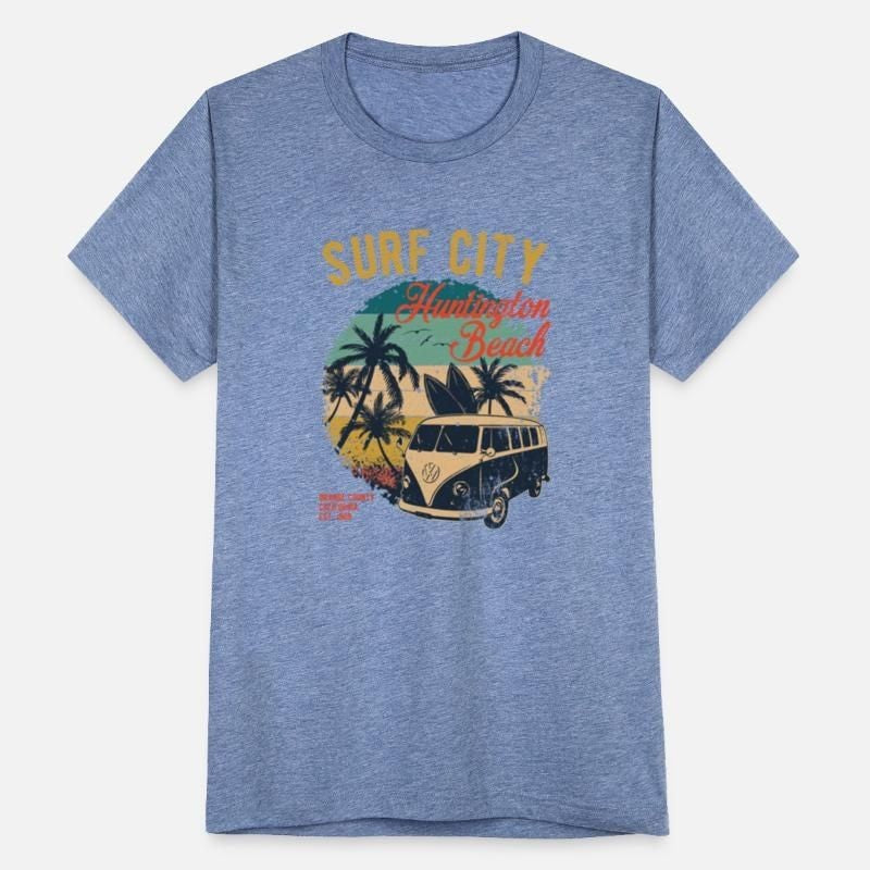 Vintage Surf City Huntington Beach Orange Unisex Tri-Blend T-Shirt