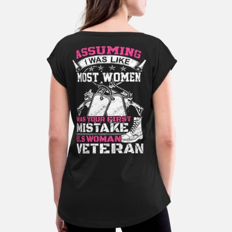 WOMAN VETERAN veteran mom veteran marine wife Womens Rolled Sleeve T-Shirt